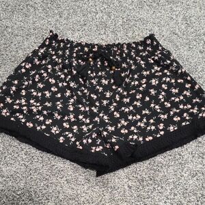 No Boundaries Black Shorts with Pink Floral Design Elastic Waistband Size XXL